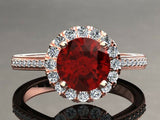 2.7ct Round Red Ruby Engagement Ring Diamond Halo Bridal Set 14k Rose Gold Over