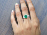 4ct Oval Green Emerald Engagement Ring Halo Baguette Accent 14k White Gold Over