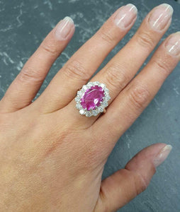 2.55ct Engagement Ring Oval Cut Pink Ruby Cocktail 14k White Gold Finish