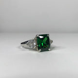 2ct Trillion Diamond Green Emerald Trilogy Engagement Ring 14k White Gold Finish