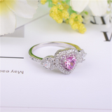 2.5ct Heart Cut Pink Sapphire Engagement Ring 14k White Gold Finish Double Halo