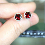 1ct Round Cut Red Garnet Bezel Set Solitaire Stud Earrings 14k White Gold Finish