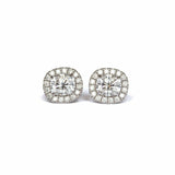 2ct Cushion Cut VVS1D Diamond Halo Stylish Stud Earrings 14k White Gold Finish