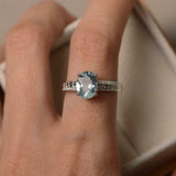 2ct Oval Cut Blue Aquamarine Solitaire Round Accent Ring 14k White Gold Finish