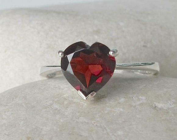 1.2ct Heart Cut Red Garnet Engagement Ring Solitaire Promise 14k White Gold Over