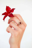 1ct Pear Cut Red Garnet Engagement Ring Floral Petal Solitaire 14k RoseGold Over