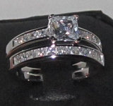 2.5Ct Princess Cut VVS1 Diamond Bridal Set Engagement Ring 18K White Gold Finish