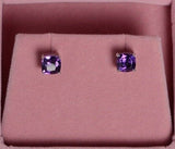 1ct Cushion Purple Amethyst Solitaire Stud Earrings 14k White Gold Finish