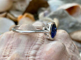 2.1ct Engagement Ring Round Cut Blue Sapphire Solitaire 14k White Gold Finish