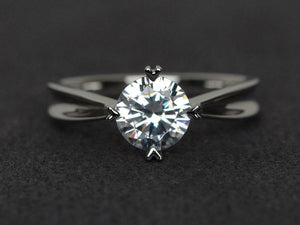 1.3ct Engagement Ring Round Cut Diamond Solitaire Design 14k White Gold Finish