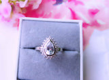 4Ct Pear Cut Diamond Bridal Set Vintage Art Deco Halo Ring 14K White Gold Finish