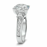 2.5Ct Round Cut Diamond Princess Accents Solitaire Ring 14K White Gold Finish