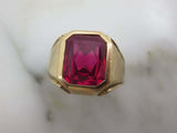 5ct Emerald Cut Pink Ruby Solitaire Mens Engagement Ring 14k Yellow Gold Finish