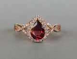 1.9ct Pear Red Garnet Halo Infinity Design Engagement Ring 14k Rose Gold Finish