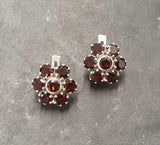 2.5ct Stud Earrings Round Cut Red Garnet Floral Cluster 14k White Gold Finish