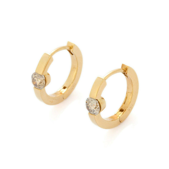 1ct Huggies Earrings Round Cut Champagne Diamond Solitaire 14k YellowGold Finish