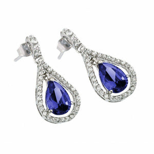 2.5ct Pear Cut Blue Tanzanite Teardrop Dangle Earrings 14k White Gold Finish