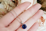 2ct Round Cut Blue Sapphire Pendant with Chain Solitaire 14k White Gold Finish