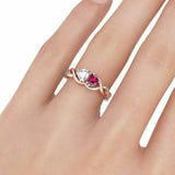 1Ct Heart Cut Pink Ruby Diamond Two Stone Engagement Ring 14K Dual Gold Finish