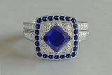 4ct Princess Cut Blue Sapphire Engagement Ring Bridal Set 14k White Gold Finish