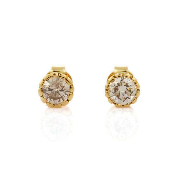 1ct Round Cut Champagne Diamond Classic Stud Earring Women 14k YellowGold Finish