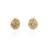 1ct Round Cut Champagne Diamond Classic Stud Earring Women 14k YellowGold Finish