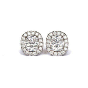 2ct Cushion Cut VVS1D Diamond Halo Stylish Stud Earrings 14k White Gold Finish