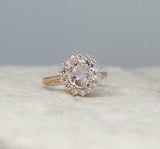 2ct Round Cut Peach Morganite Engagement Ring Diamond Floral 14k RoseGold Finish