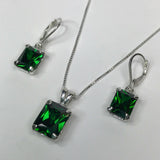 2.5ct Green Emerald Trendy Drop Earrings Pendant Combo Set 14k White Gold Finish