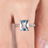 1ct Cushion Cut Blue Aquamarine Solitaire Engagement Ring 18k White Gold Finish