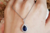 1.5ct Pear Cut Blue Sapphire Double Halo Pendant with Chain 14k White Gold Over