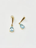 0.6ct Pear Simulated Aquamarine Solitaire Dangle Earrings 14k Yellow Gold Plated