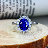 2ct Oval Cut Blue Sapphire Engagement Ring 14k WhiteGold Finish Floral Solitaire