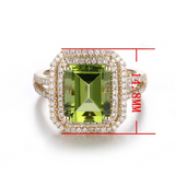 2ct Emerald Cut Green Peridot Double Halo Engagement Ring 14k Rose Gold Finish