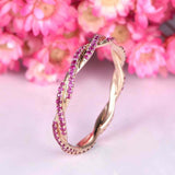 1.2ct Round Cut Pink Ruby Wedding Band Twisted Full Eternity 14k RoseGold Finish