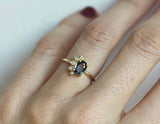 1.3ct Oval Blue Sapphire Solitaire Bezel Set Half Halo Ring 14k Yellow Gold Over