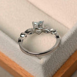 1ct Heart Cut Blue Aquamarine Solitaire with Accent Ring 14k White Gold Finish