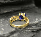 1.6ct Engagement Ring Oval Cut Blue Sapphire Split Shank 14k Yellow Gold Finish