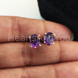 2ct Oval Simulated Amethyst Solitaire Stud Earrings 14k White Gold Plated