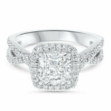 2ct Engagement Ring Cushion Cut Diamond Split Shank Halo 14k White Gold Finish