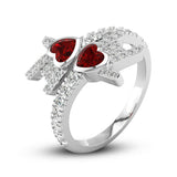 3Ct Heart Cut Red Garnet Diamond Stylish Stackable Ring 14K White Gold Finish