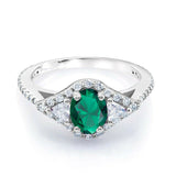 2ct Oval Cut Green Emerald Trillion Accents Trilogy Ring 14k White Gold Finish