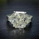 2.5Ct Radiant Cut Diamond Three Stone Ring 14K White Gold Over Trapezoid Accents