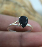 1ct Engagement Ring Pear Cut Black Diamond Solitaire Women 14k White Gold Finish