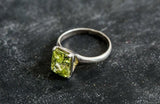 1.5ct Engagement Ring Radiant Cut Green Peridot Solitaire 14k White Gold Finish