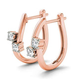 1ct Drop Earrings Round Cut Diamond Two Stone Latch Back 14k Rose Gold Finish