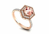 2.3ct Round Cut Morganite Halo Solitaire with Accents Ring 14k Rose Gold Finish