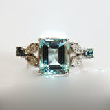 3Ct Emerald Cut Blue Aquamarine Art Deco Engagement Ring 14K White Gold Finish