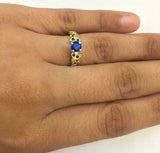 1ct Round Cut Blue Sapphire Floral Petal Solitaire Ring 14k Yellow Gold Finish