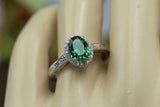 2.2ct Oval Cut Green Emerald Engagement Ring Vintage Halo 14k White Gold Finish